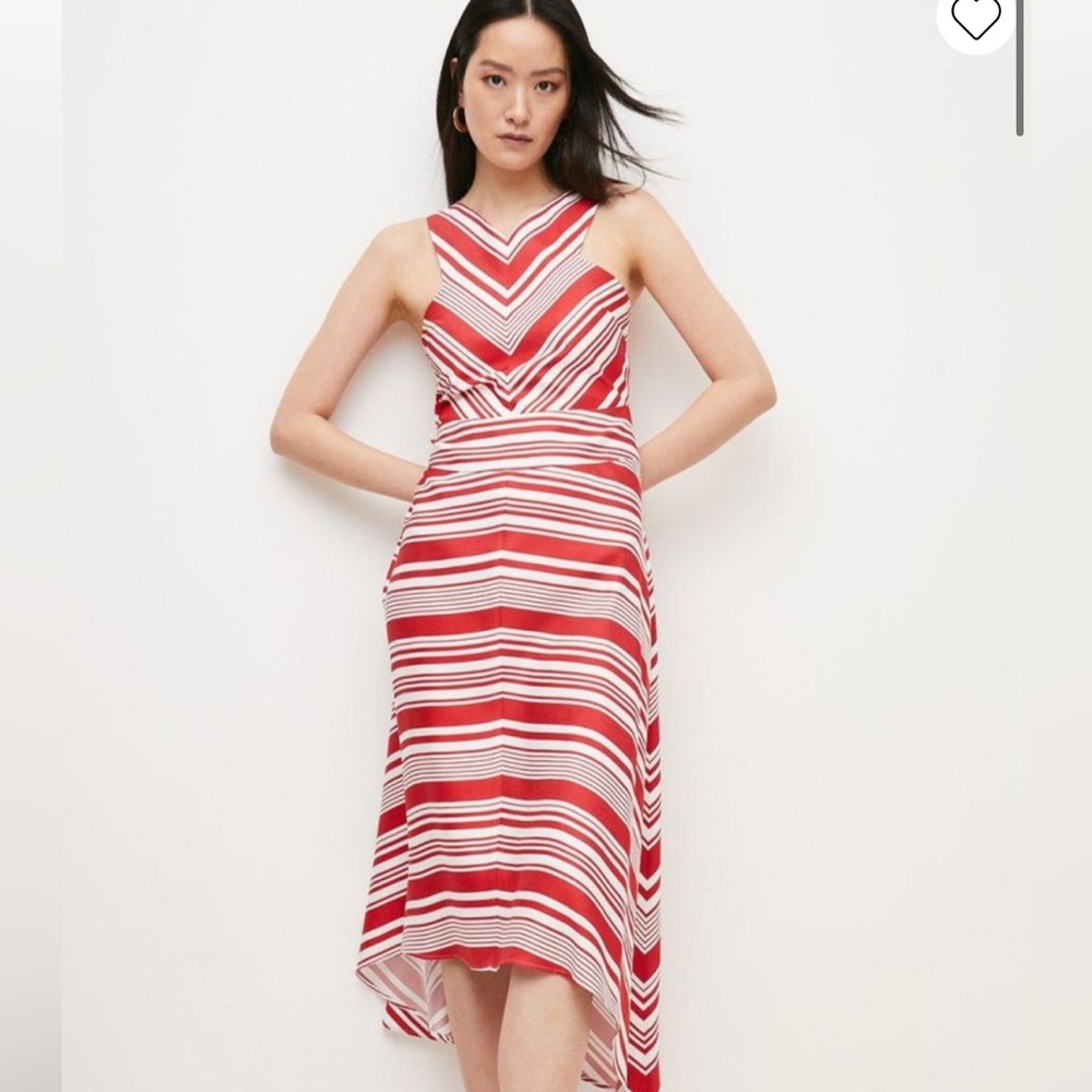 NWT Karen Millen Cross Front Stripe Red White Hi-Lo Maxi Sleeveless dress 8